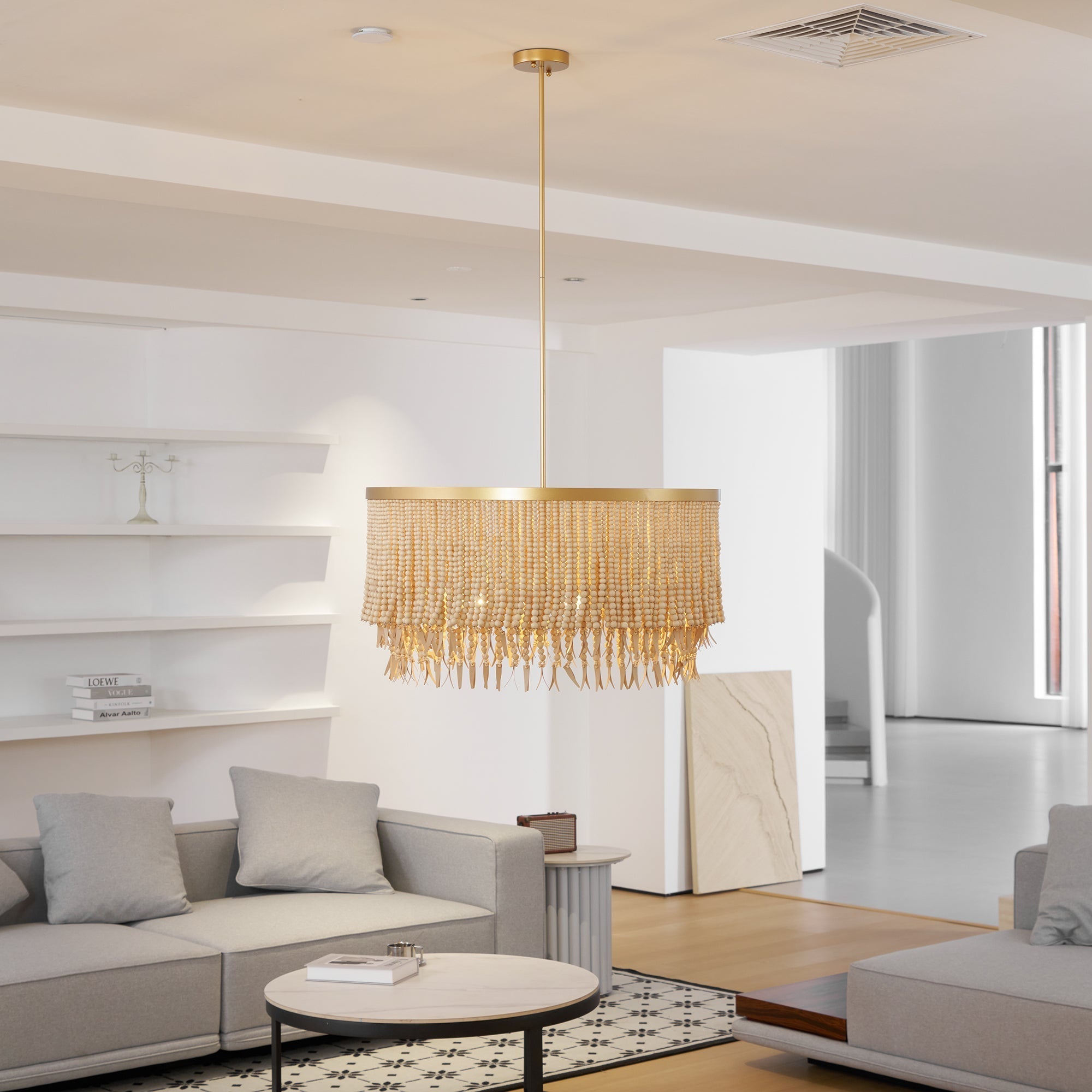 Silva Lampadario in Legno e Perline di Cocco
