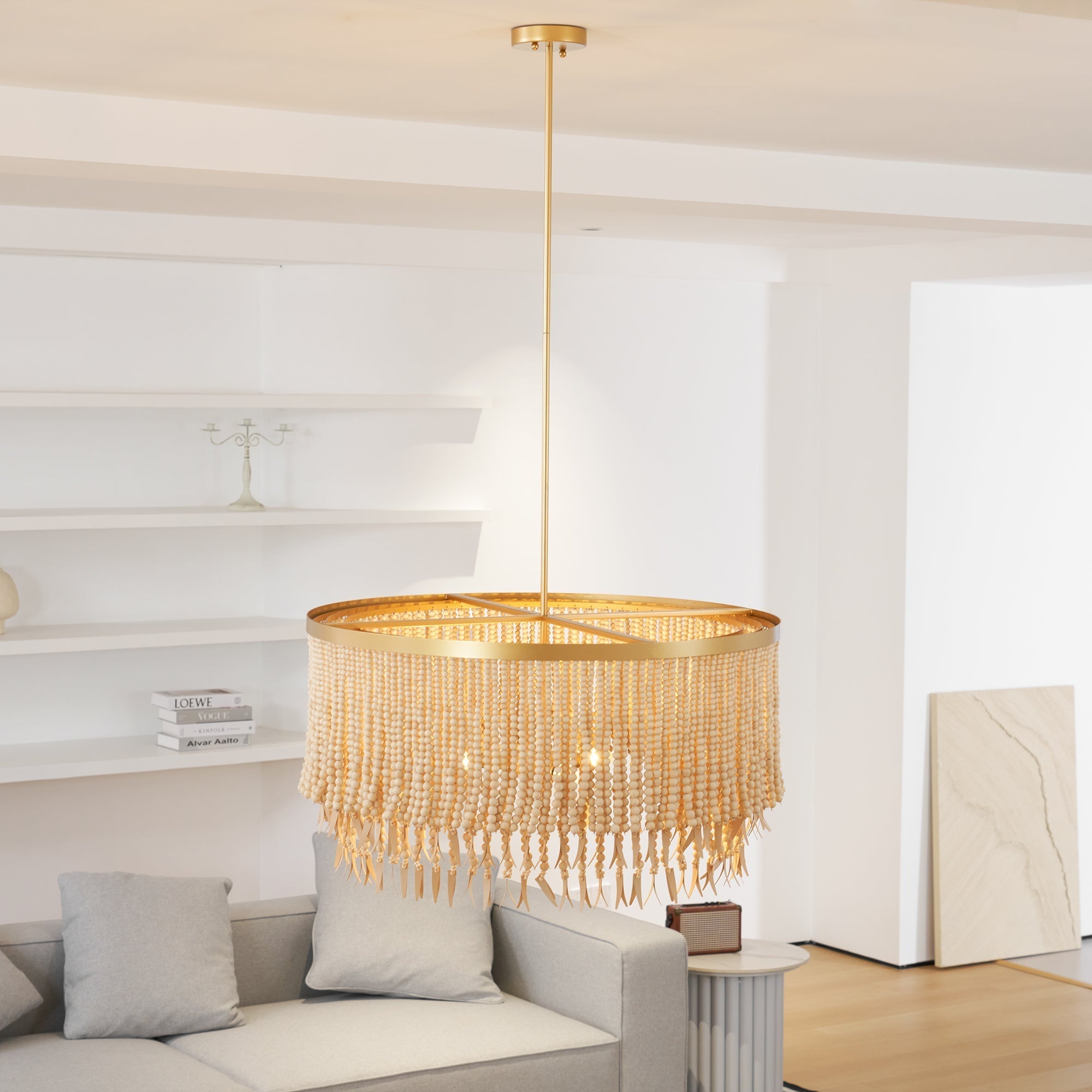 Silva Lampadario in Legno e Perline di Cocco