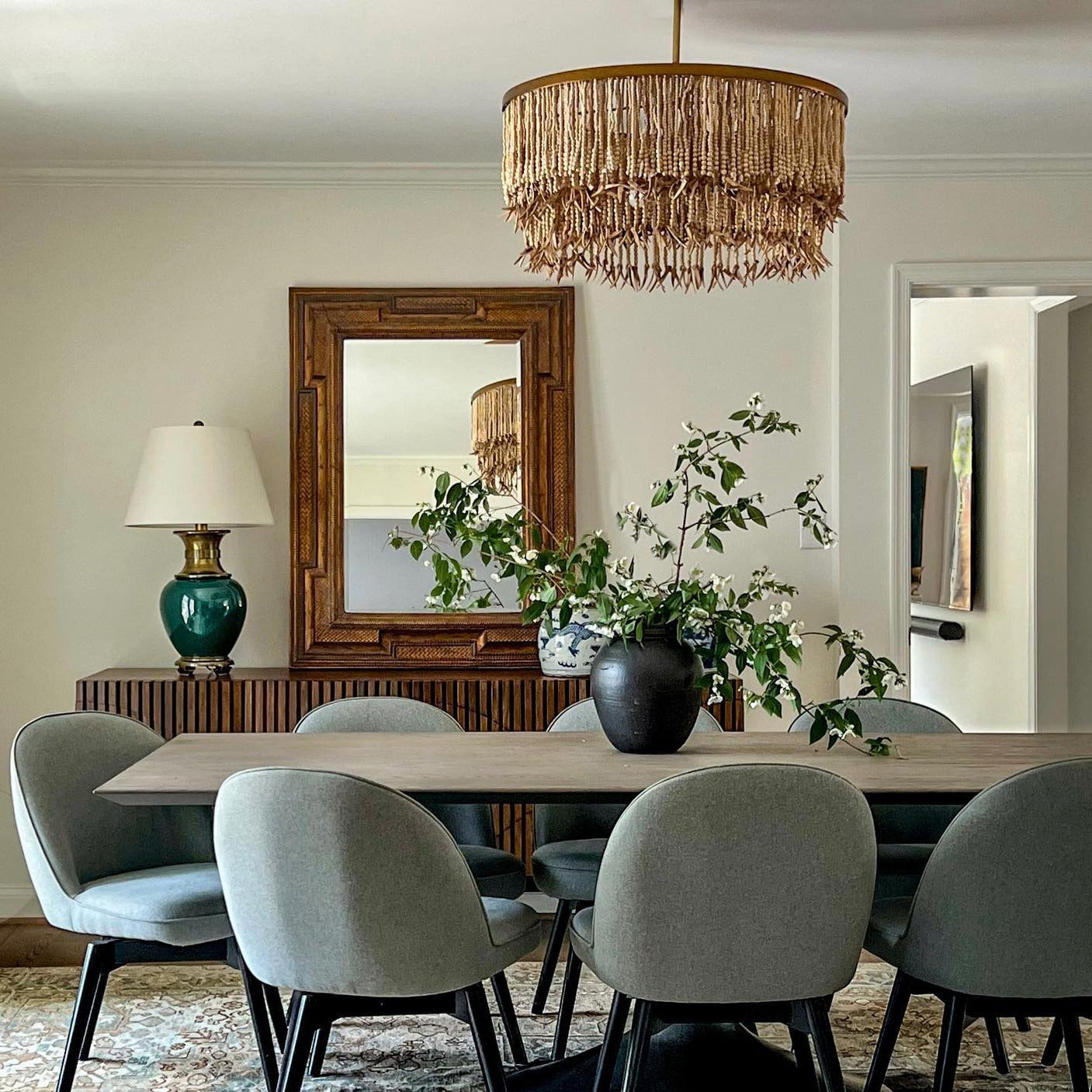 Silva Lampadario in Legno e Perline di Cocco