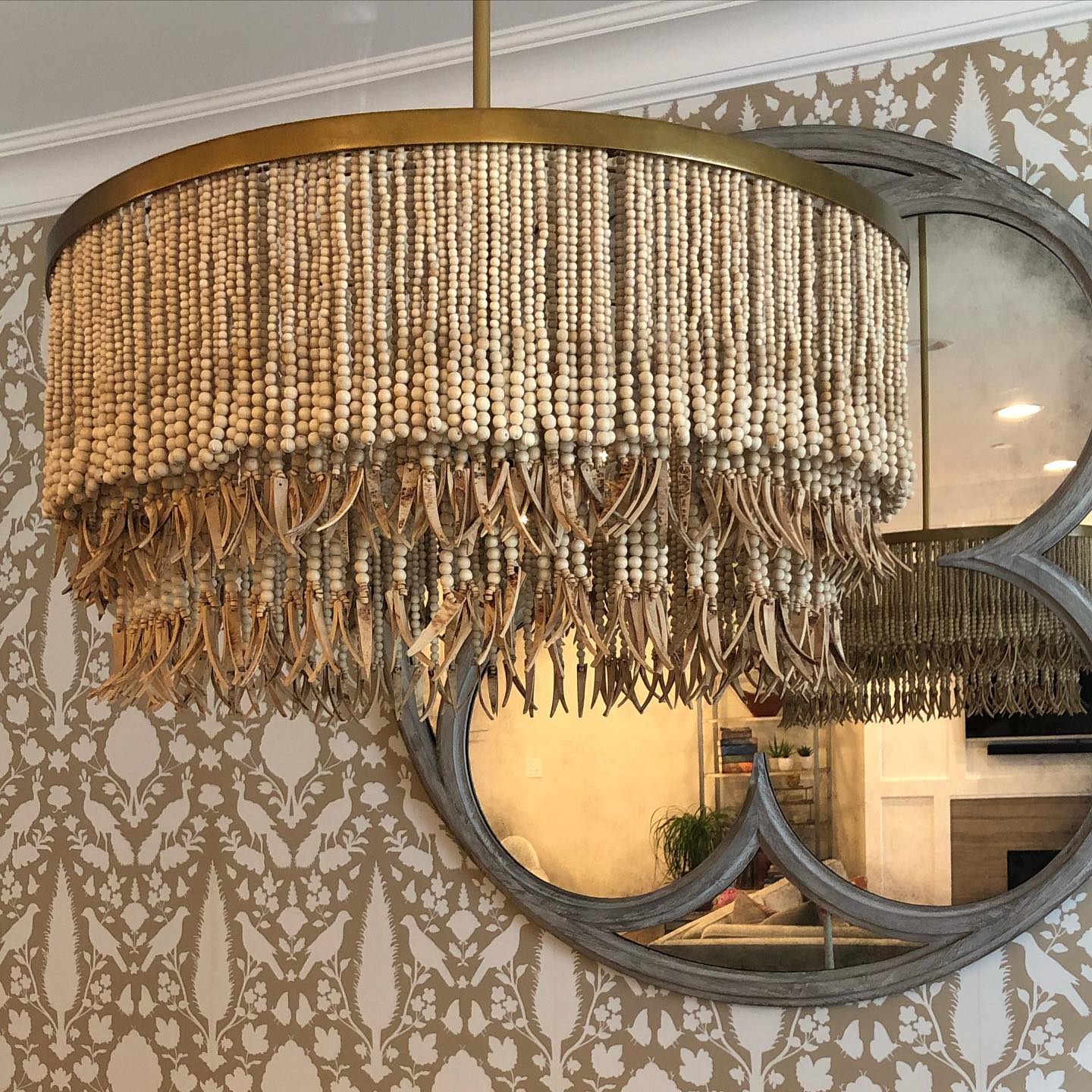 Silva Lampadario in Legno e Perline di Cocco