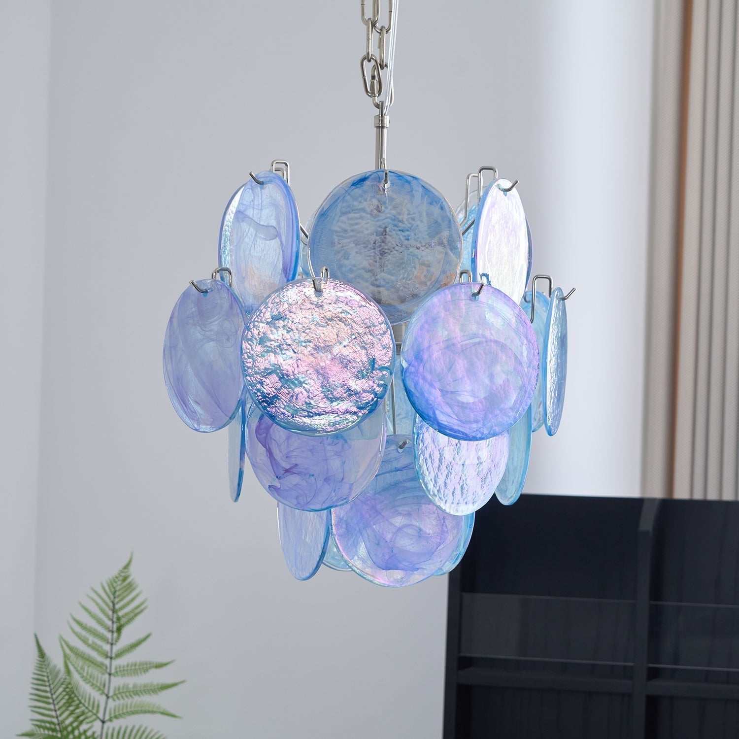 Aurora Chandelier Aqua Blue Murano Glass Disc Coastal - Blowlighting