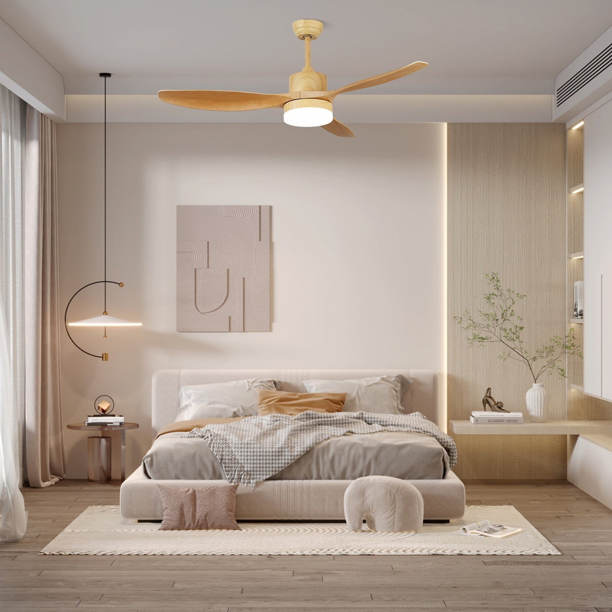 Ventilatore da Soffitto Minimalista in Legno Arysen con finitura Bianca