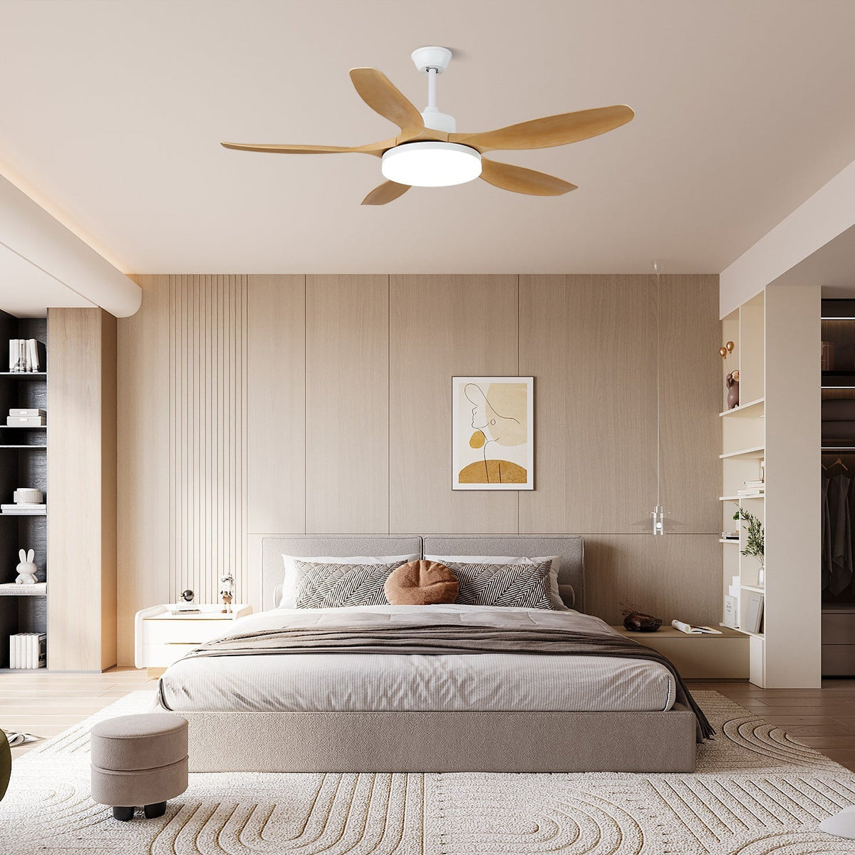 Ventilatore da Soffitto Minimalista in Legno Arysen con finitura Grana Legno Noce