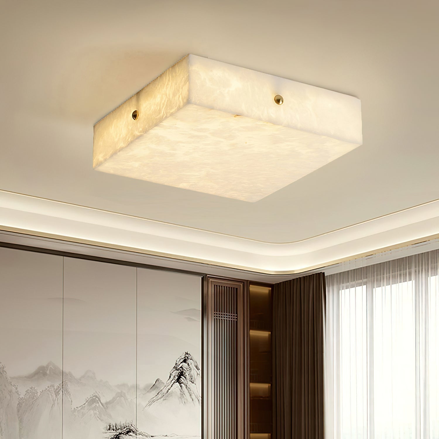 Rauduvys Modern Minimalist Alabaster Flushmount Ceiling Light - Lamp Copper