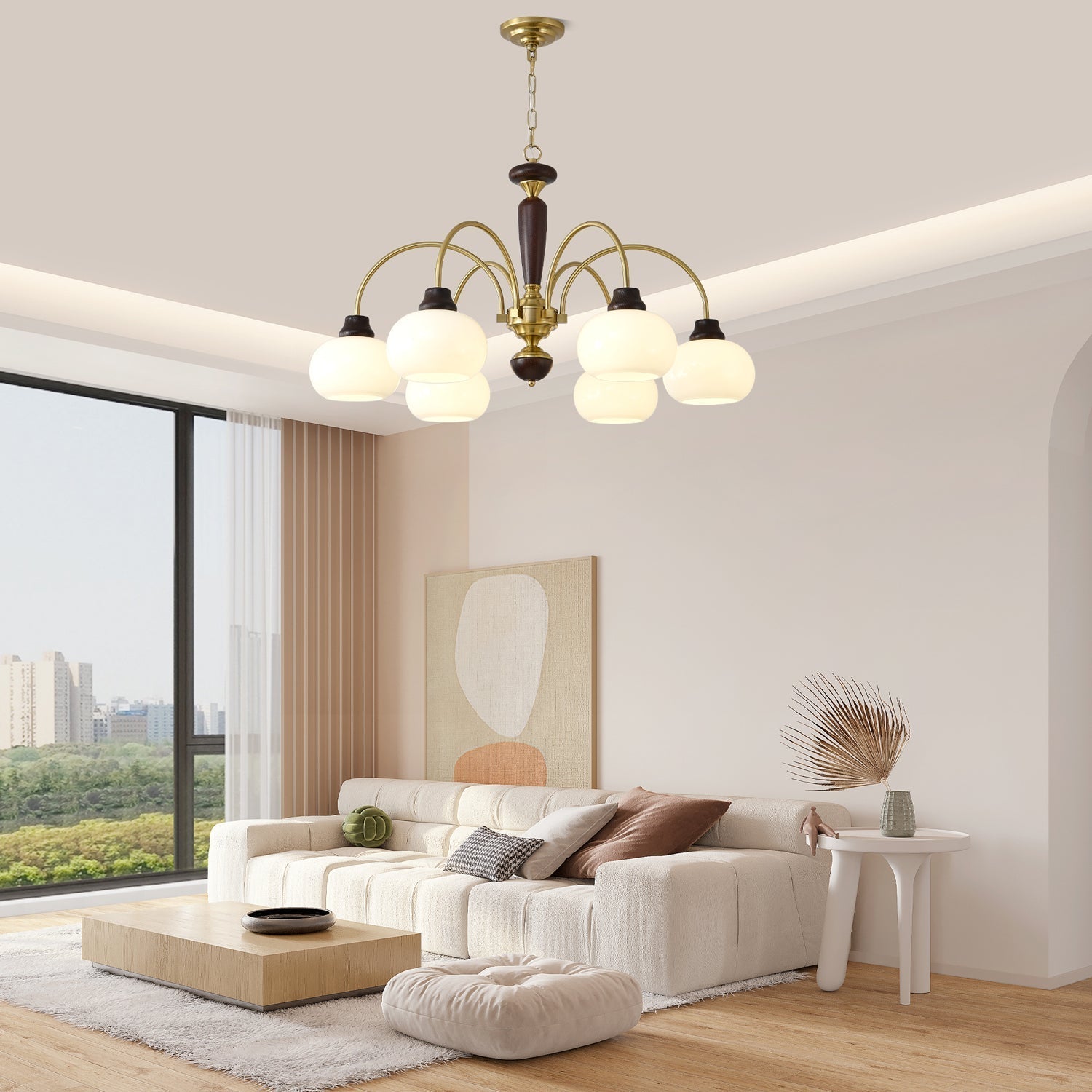 Aurora Chandelier Arched Globe White Shade - Blowlighting
