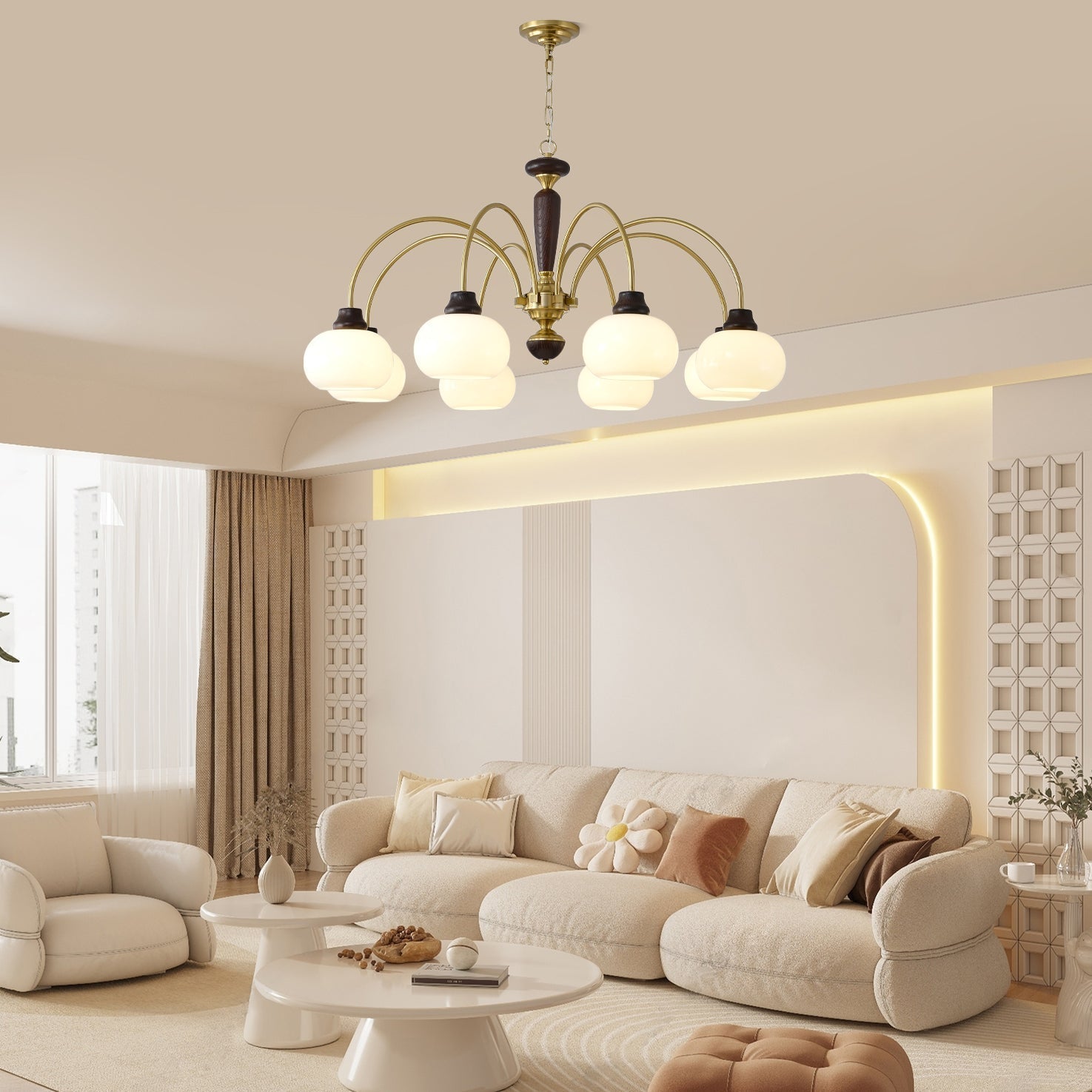 Aurora Chandelier Arched Globe White Shade - Blowlighting