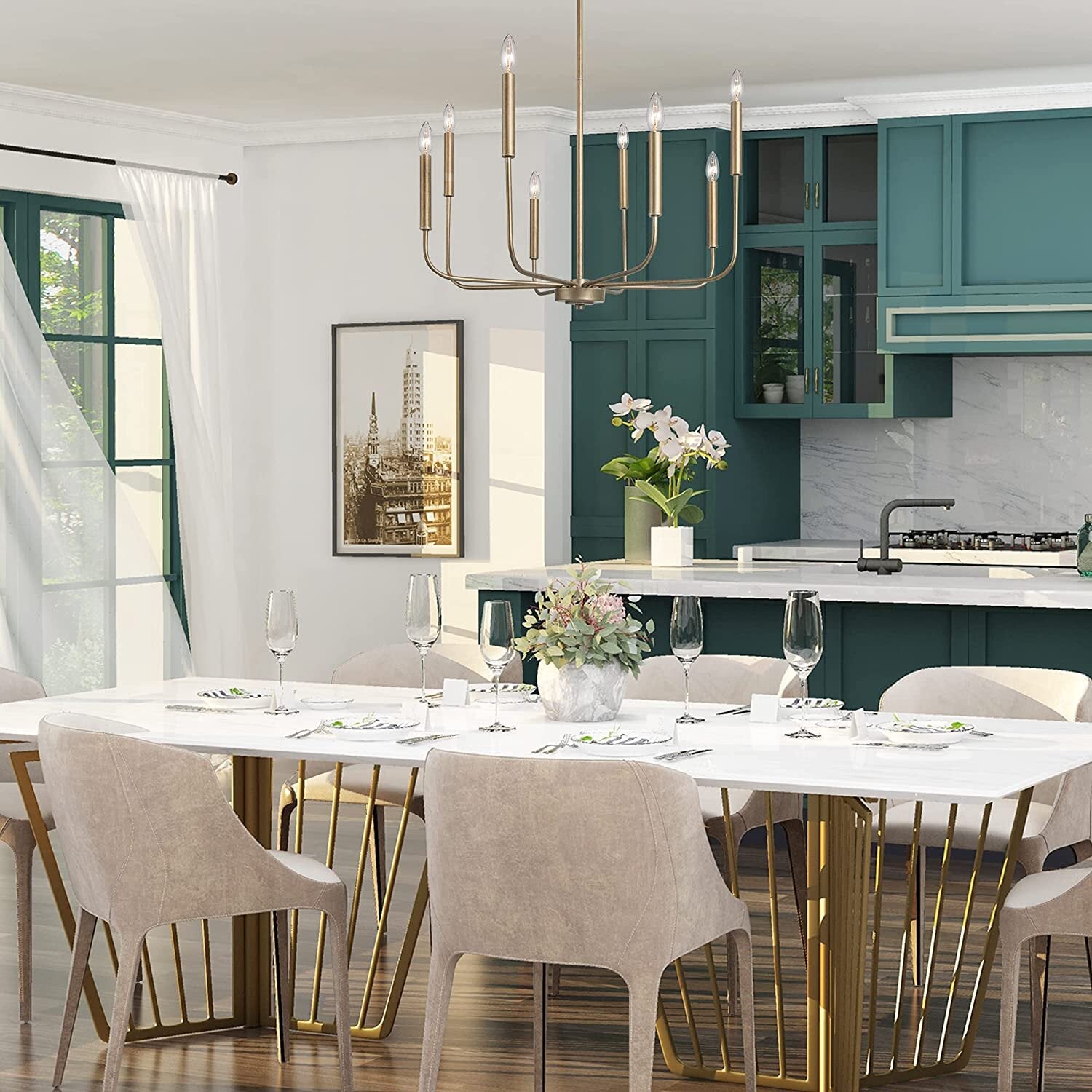 Ulfuvys Modern Candle Industrial Metal Chandelier - Lamp Copper