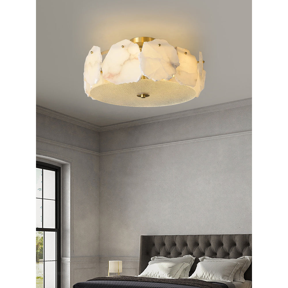 Zoruvys Sophisticated Disc Flat Alabaster Glass Ceiling Light - Lamp Copper