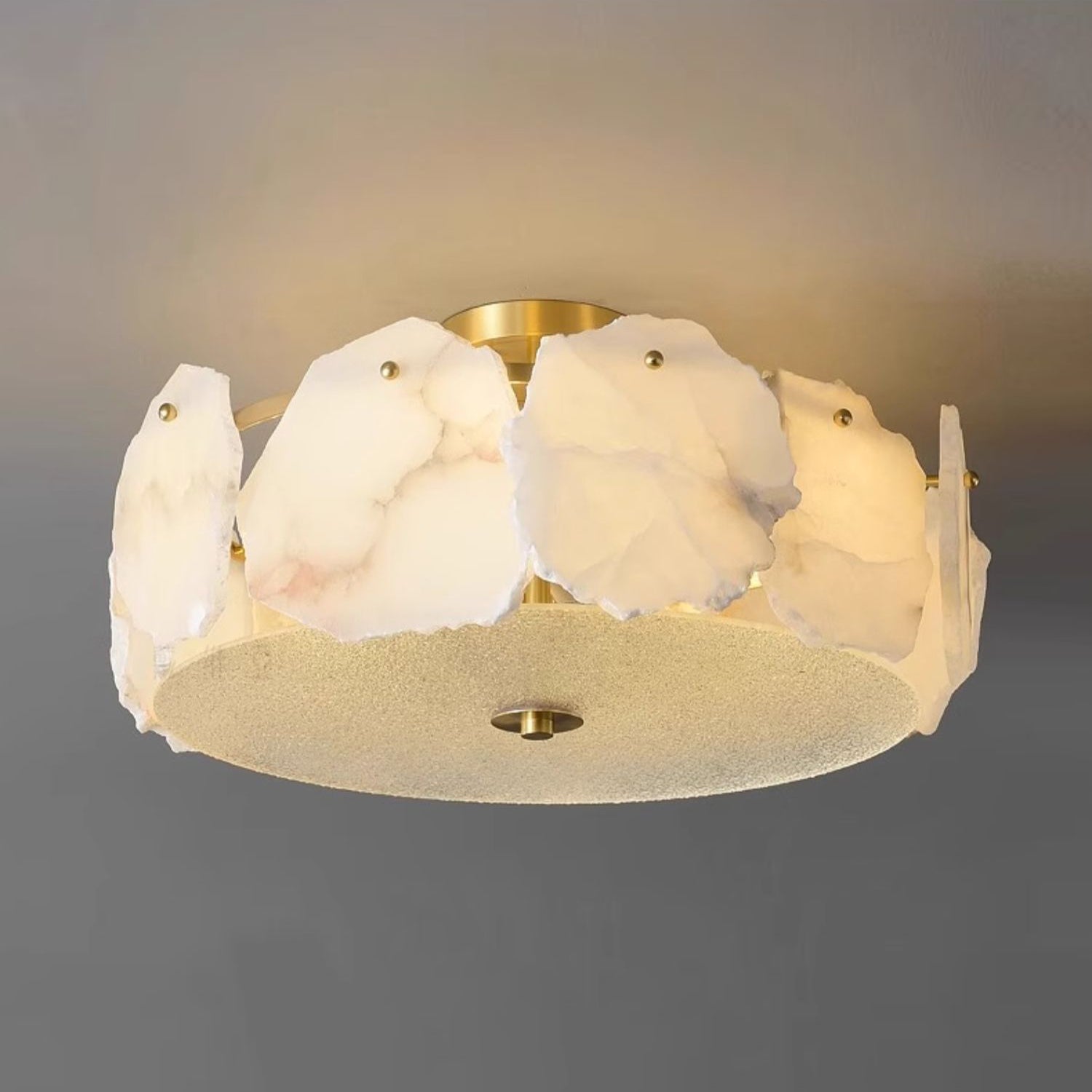 Zoruvys Sophisticated Disc Flat Alabaster Glass Ceiling Light - Lamp Copper