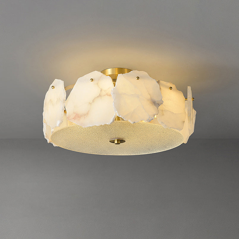 Zoruvys Sophisticated Disc Flat Alabaster Glass Ceiling Light - Lamp Copper