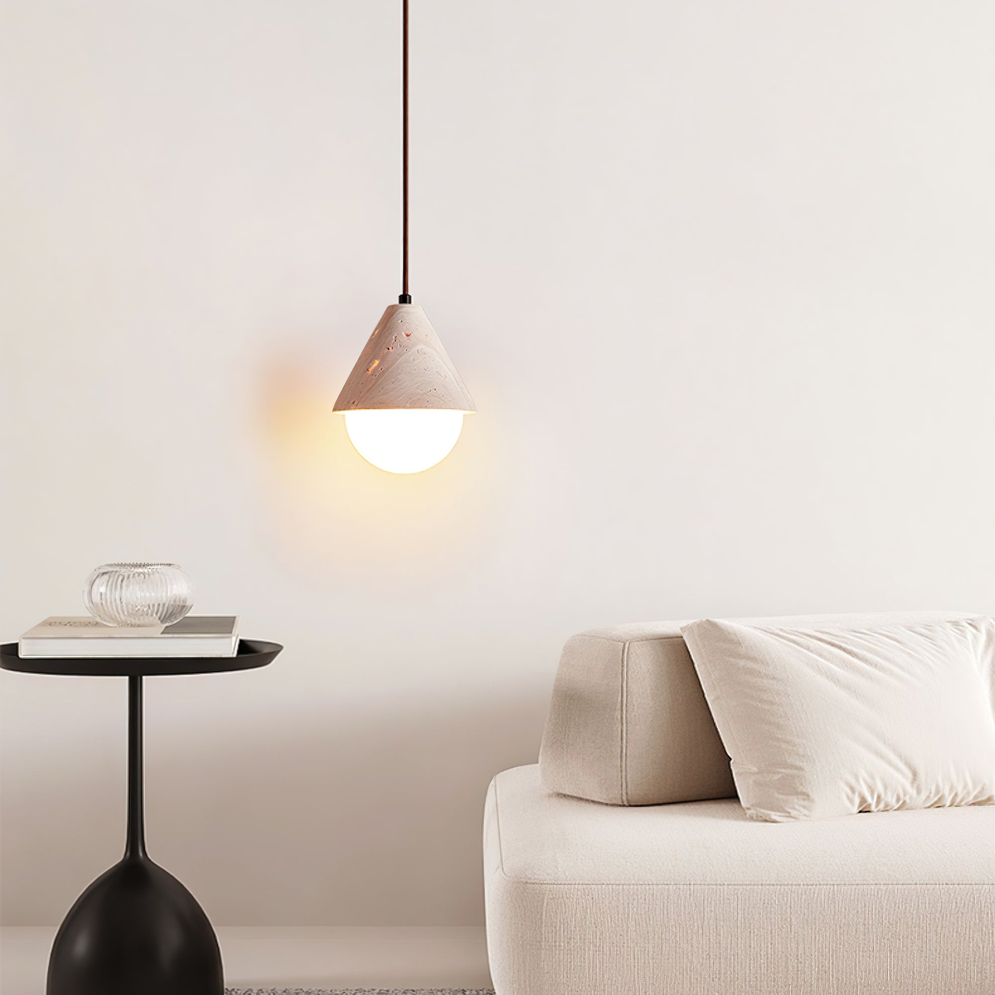 Cevynisra Cone Hemisphere Travertine Pendant Light - Neutralighting