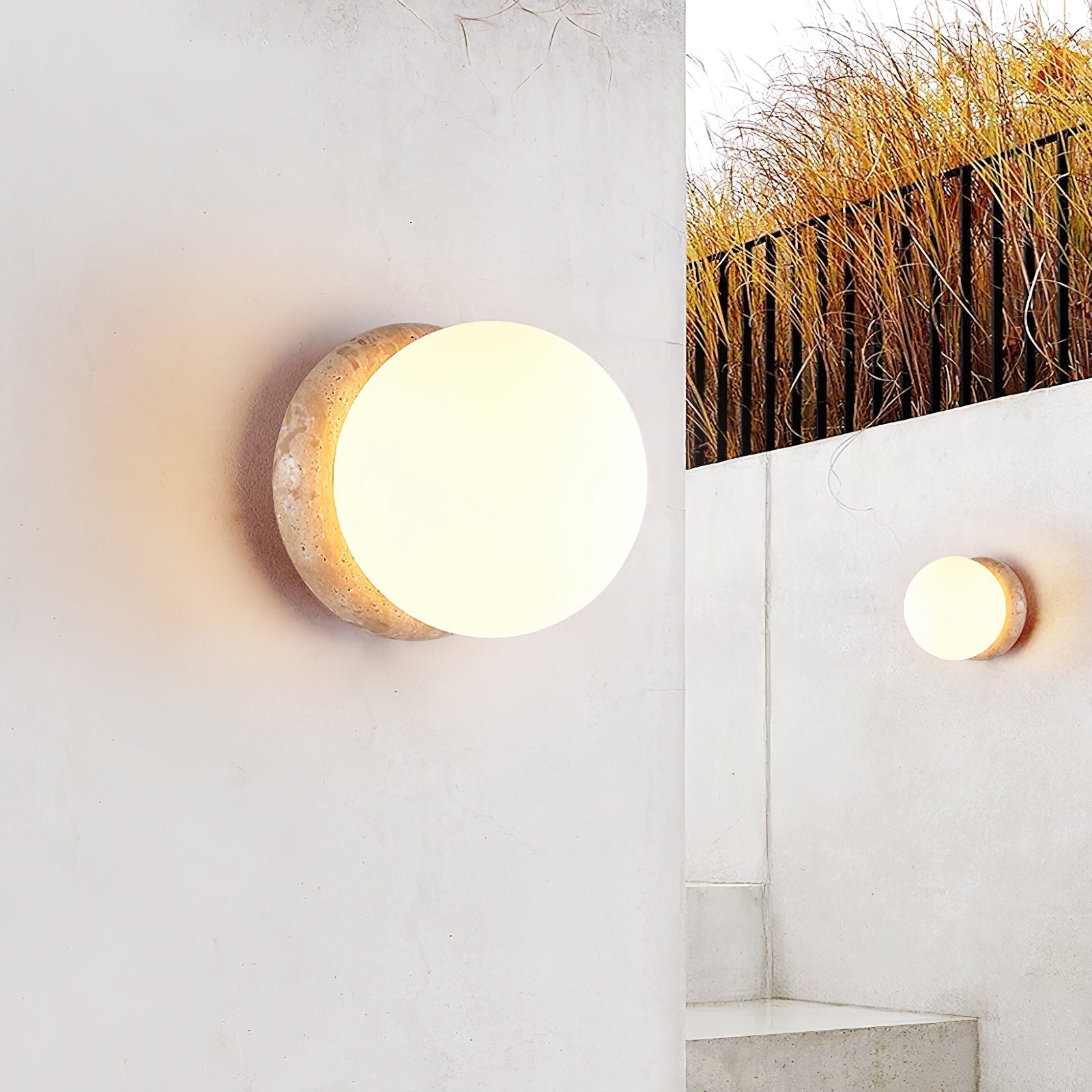 Caliror Round-Plate Travertine Wall Light - Neutralighting