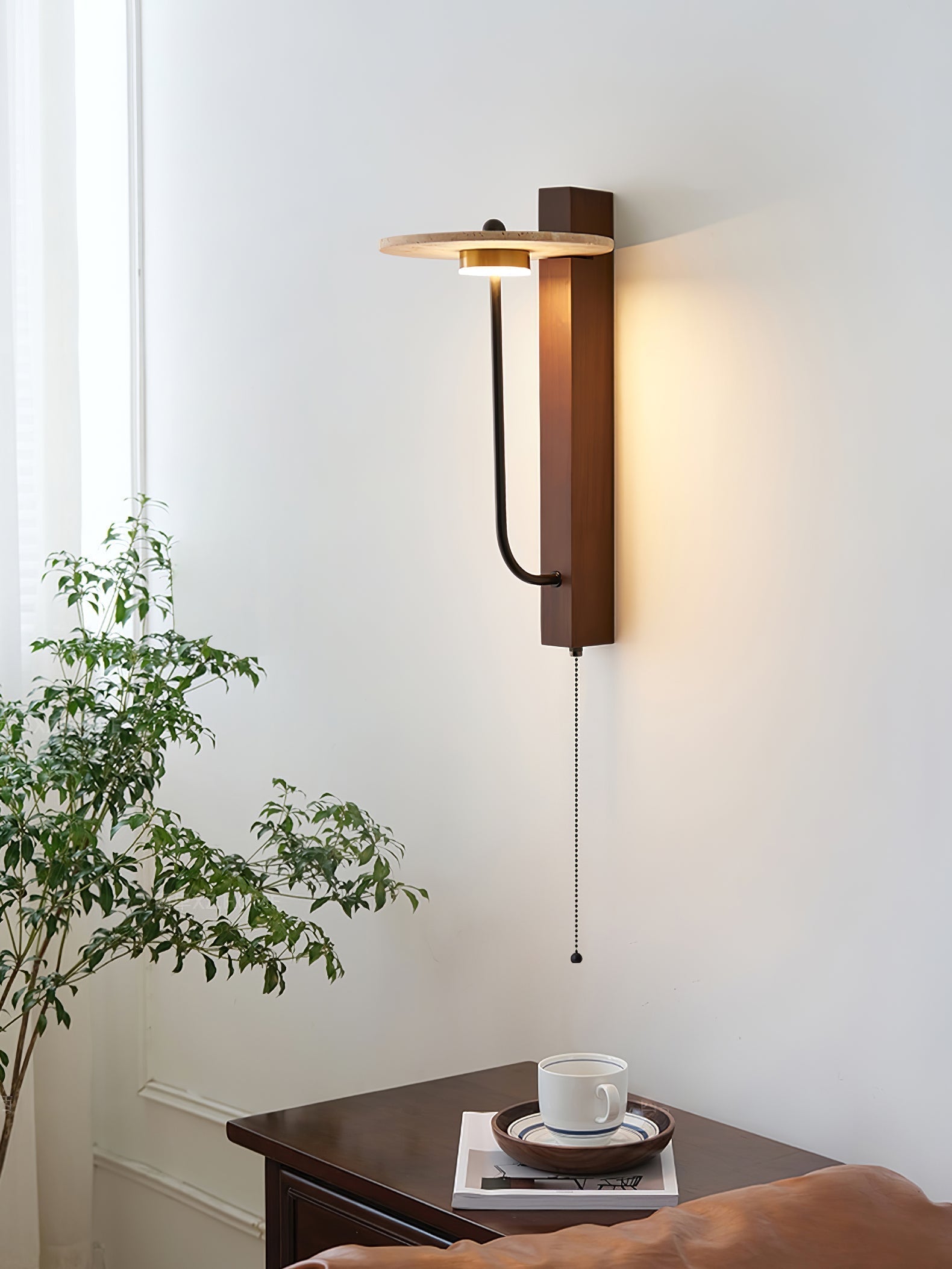 Viphayra Lever Arm Travertine Wall Light - Letslighting