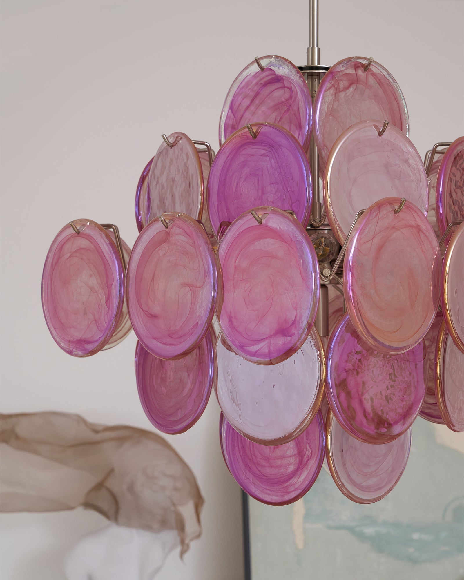 Aurora Chandelier Pink Glass Disc Layered Romantic - Neutralighting