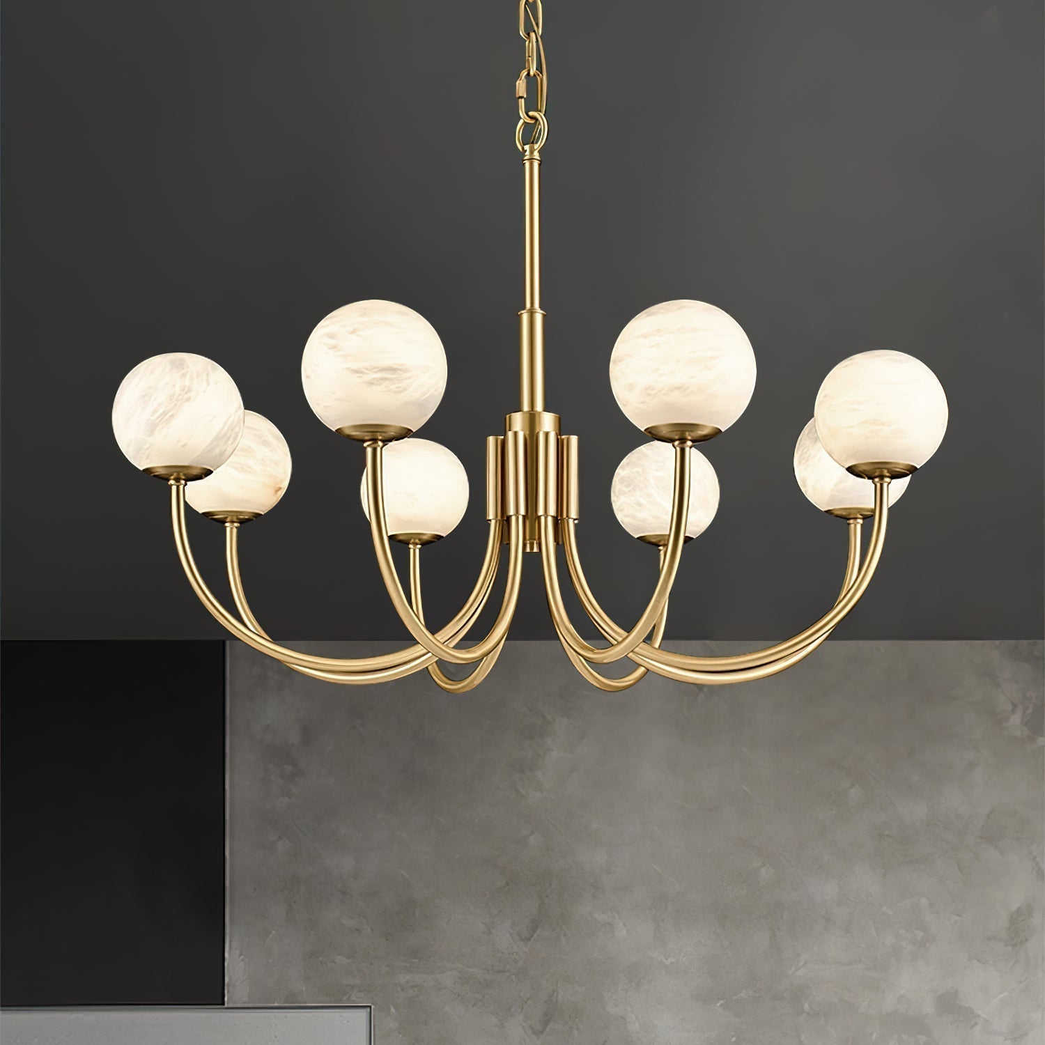 Mjolkuvys Modern Minimalist Globe Brass Alabaster Chandelier - Lamp Copper