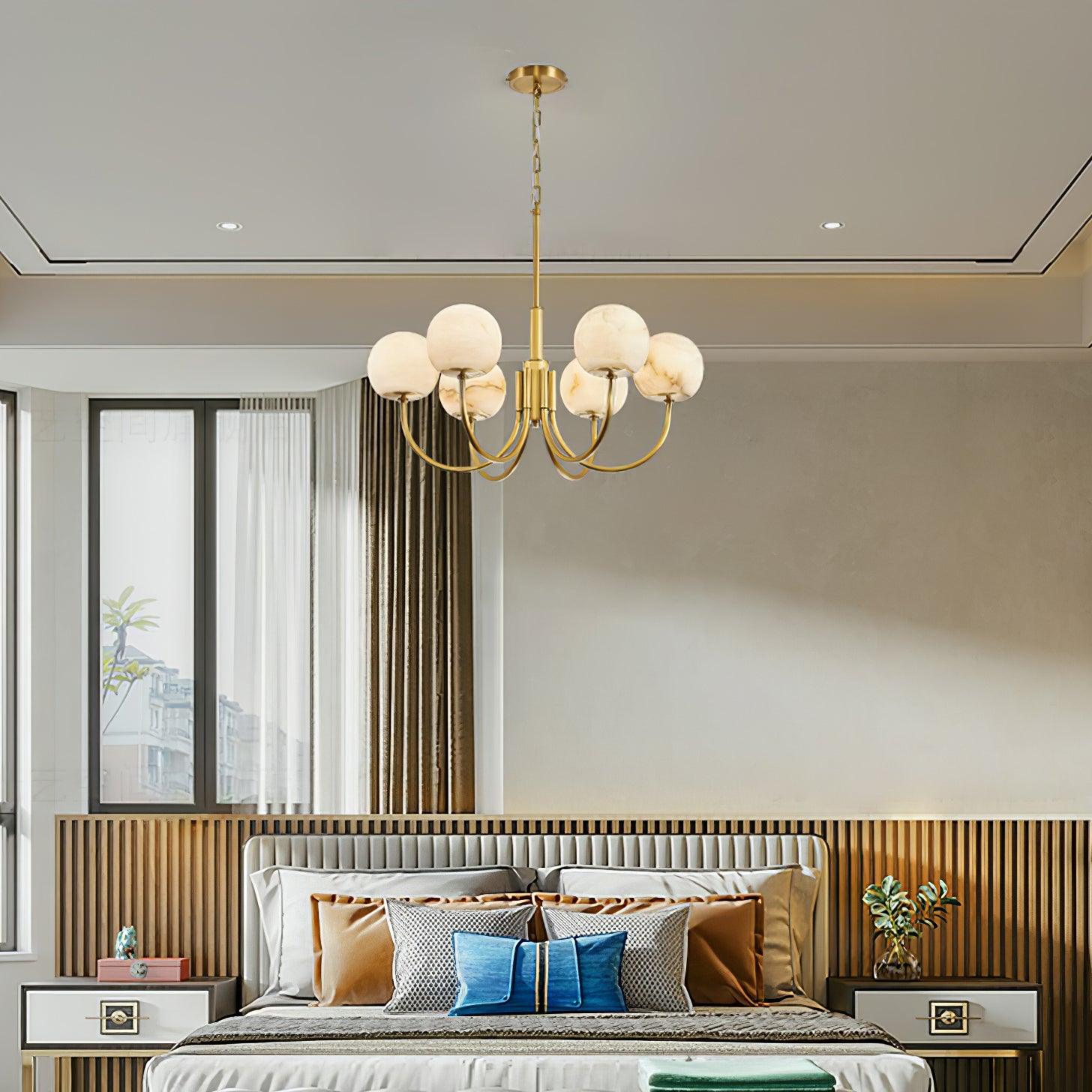 Mjolkuvys Modern Minimalist Globe Brass Alabaster Chandelier - Lamp Copper