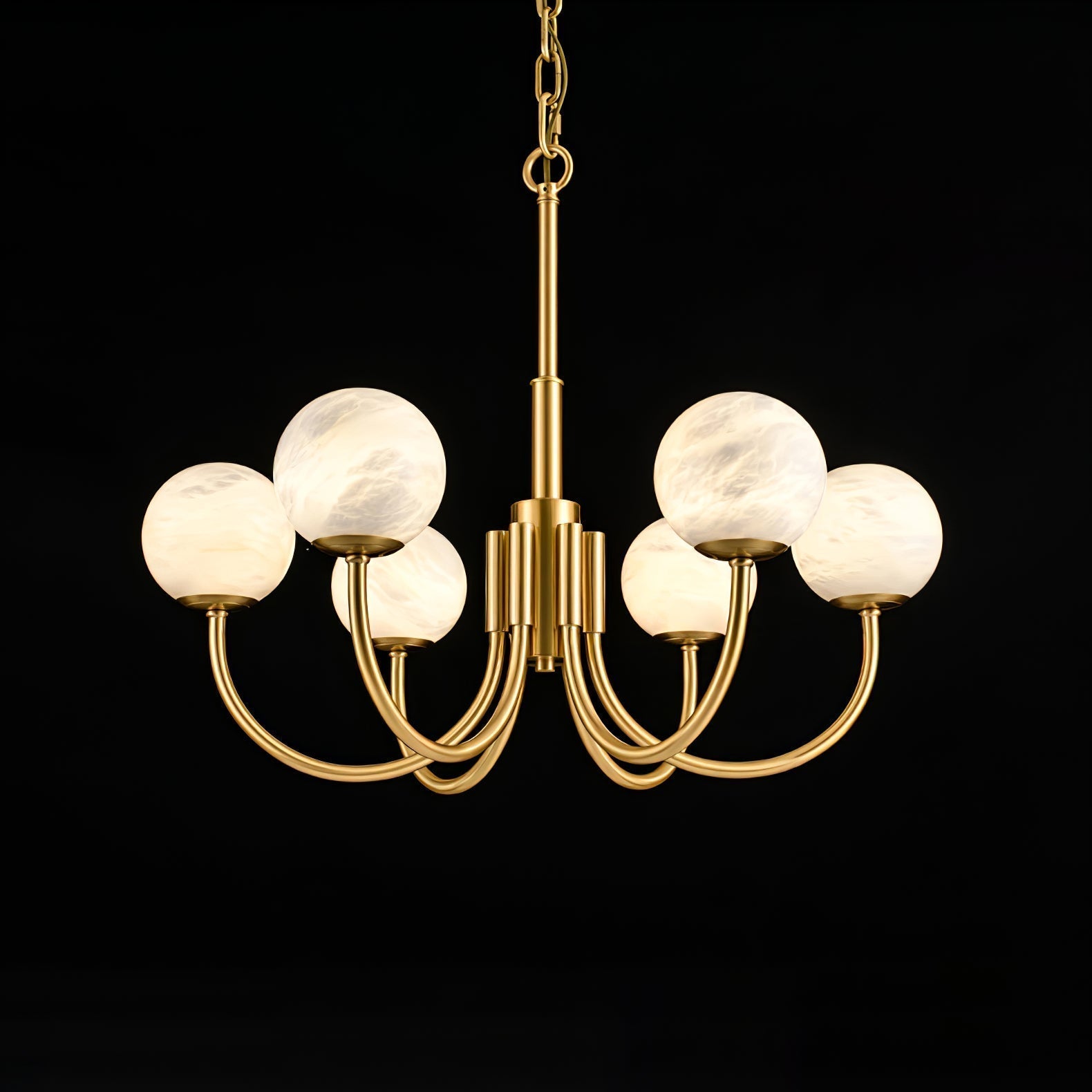 Mjolkuvys Modern Minimalist Globe Brass Alabaster Chandelier - Lamp Copper