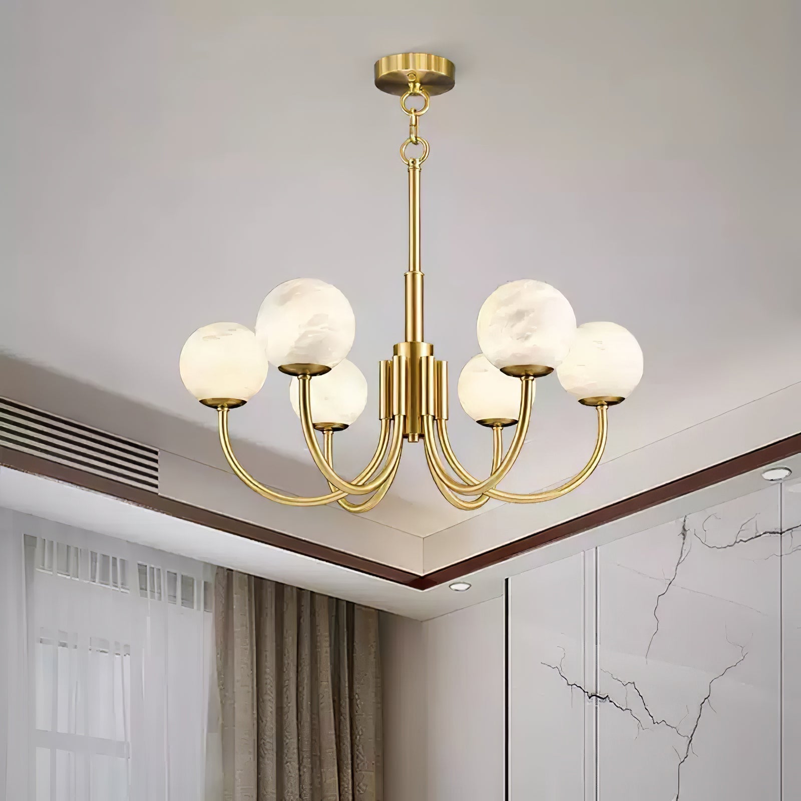 Mjolkuvys Modern Minimalist Globe Brass Alabaster Chandelier - Lamp Copper
