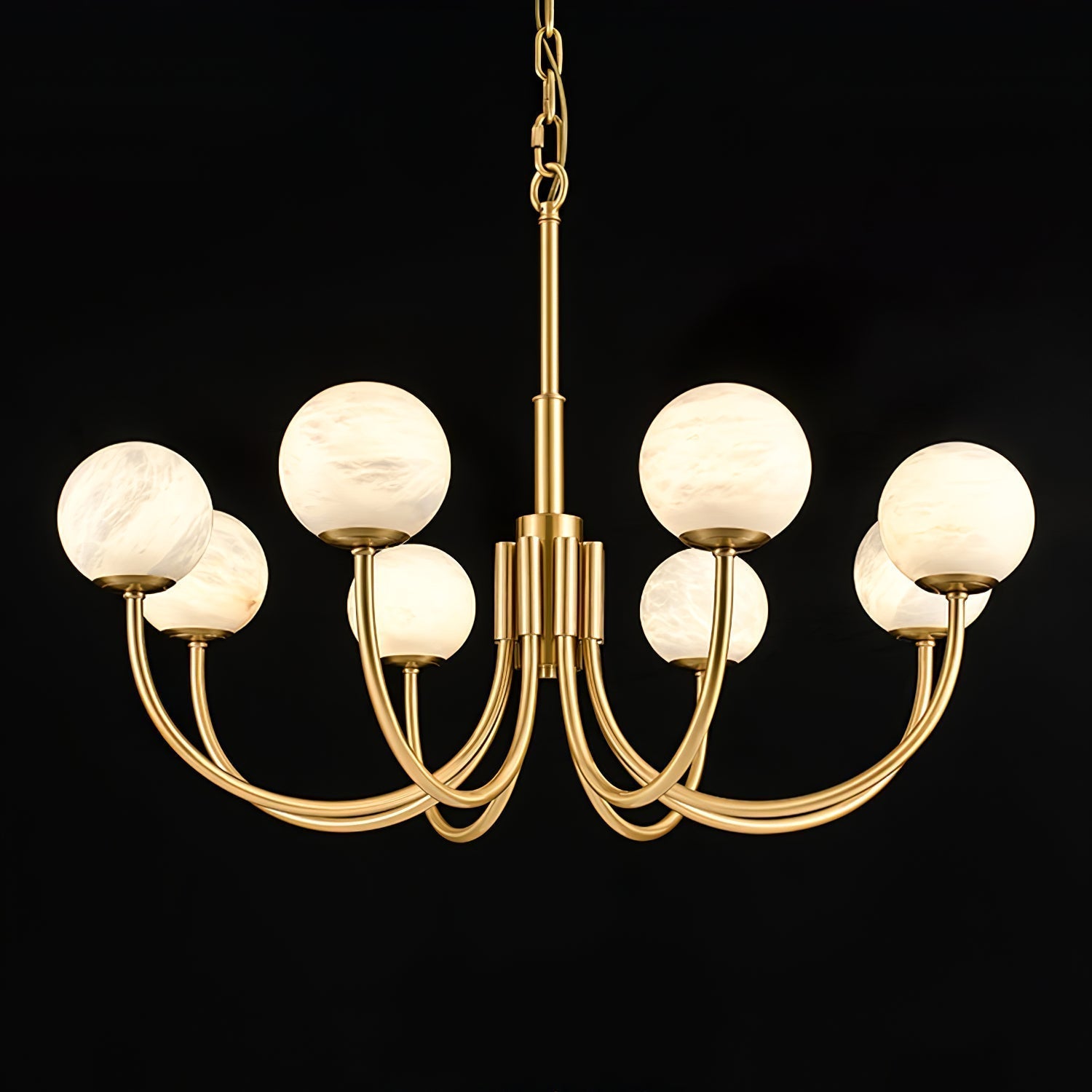 Mjolkuvys Modern Minimalist Globe Brass Alabaster Chandelier - Lamp Copper