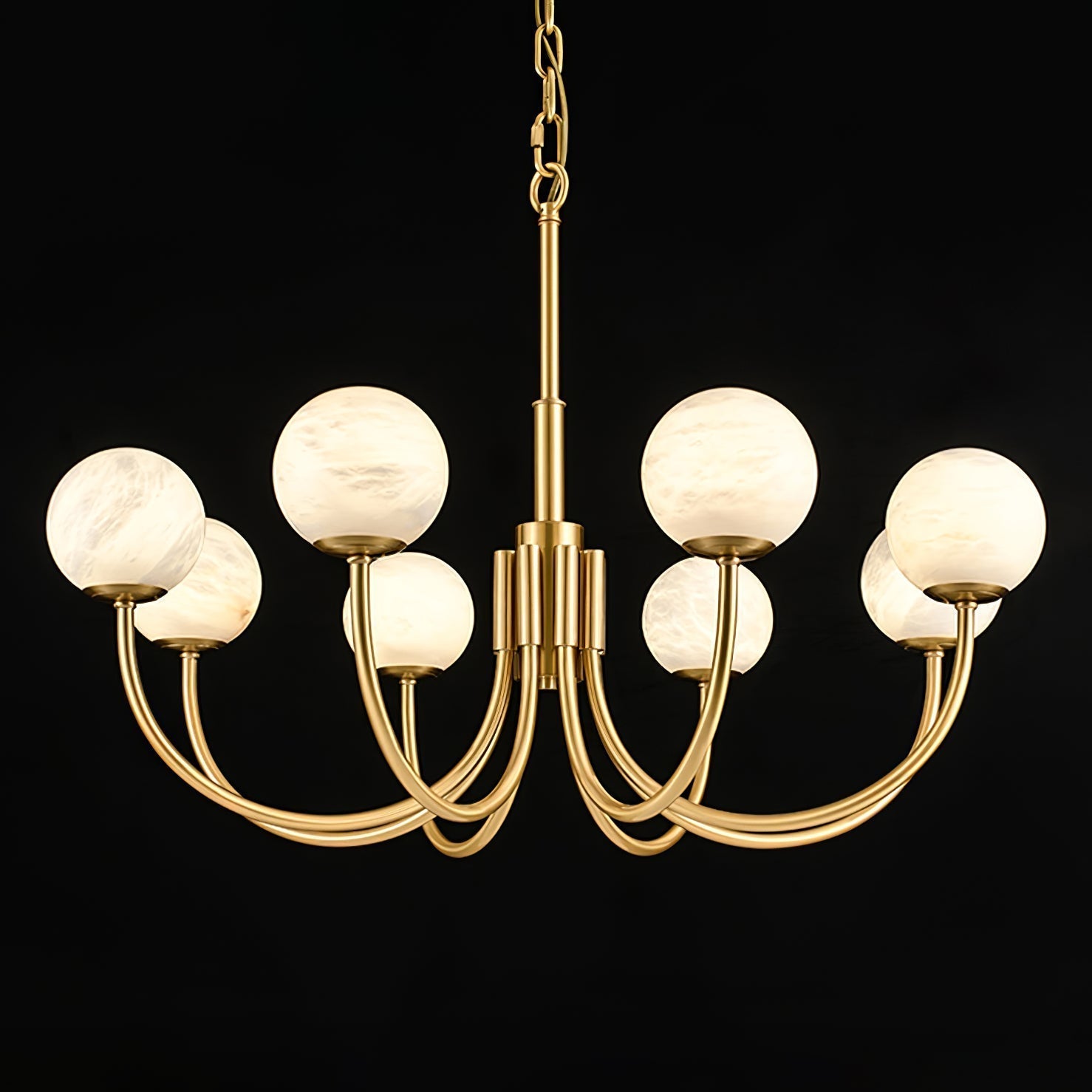 Mjolkuvys Modern Minimalist Globe Brass Alabaster Chandelier - Lamp Copper