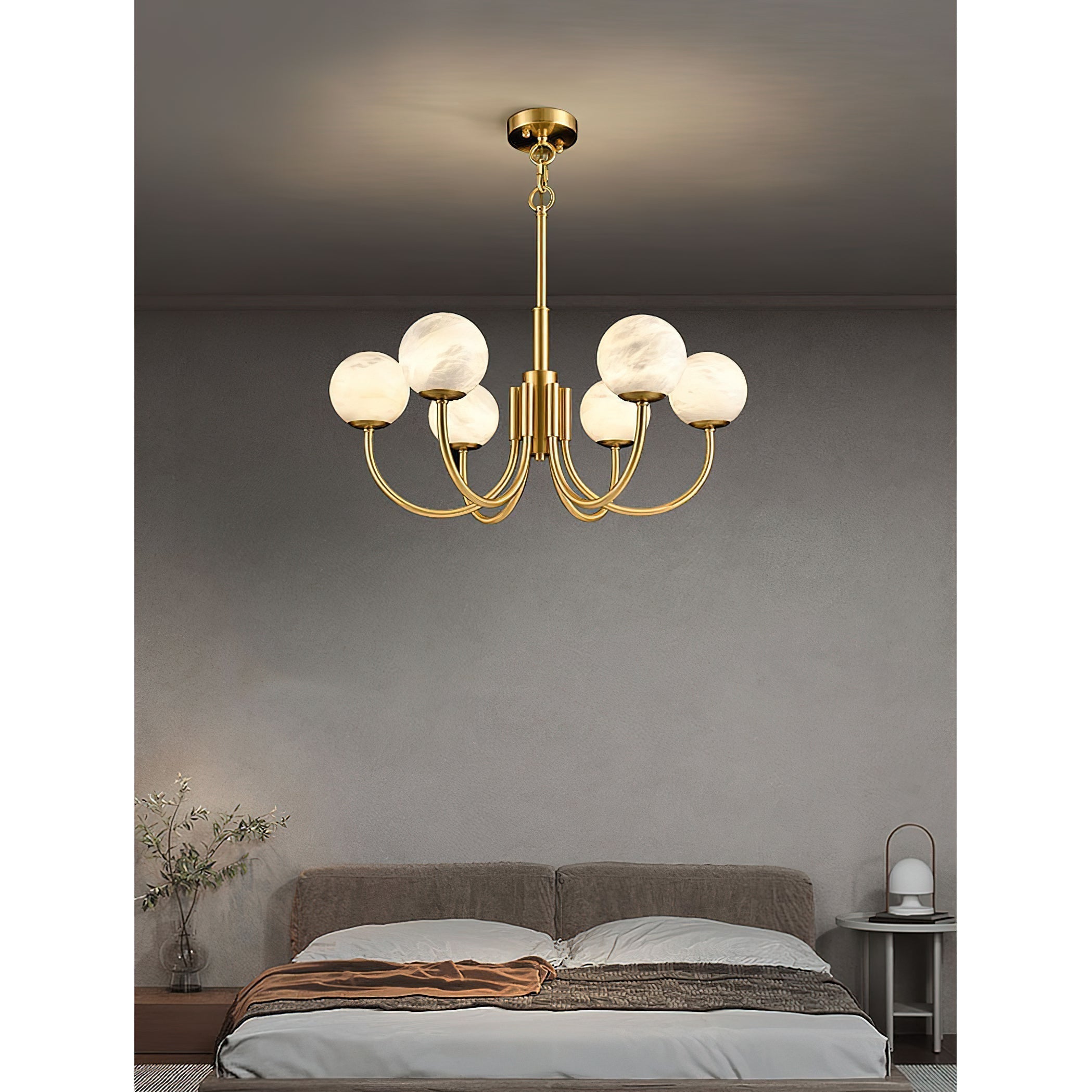 Mjolkuvys Modern Minimalist Globe Brass Alabaster Chandelier - Lamp Copper