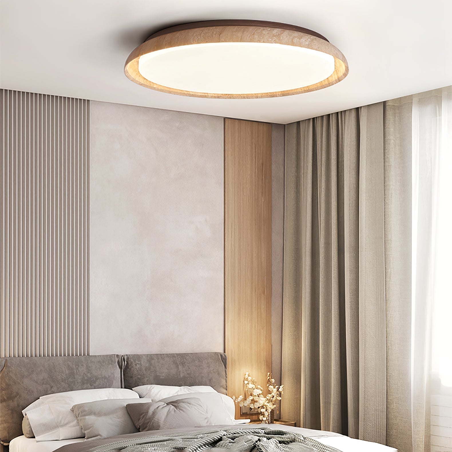 Elvinila Ring-Rim Travertine Ceiling Light - Neutralighting
