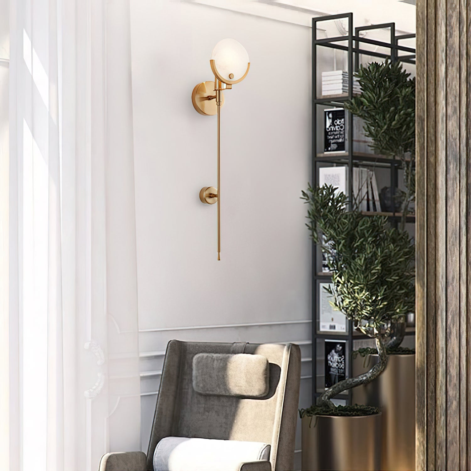 Ljomuvyo Modern Minimalist Brass Alabaster Sconce Wall Lamp - Lamp Copper