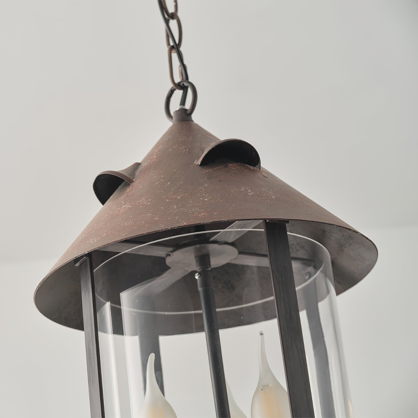 Tinduvyh Vintage Industrial Metal Glass Lantern Pendant Lamp - Lamp Copper