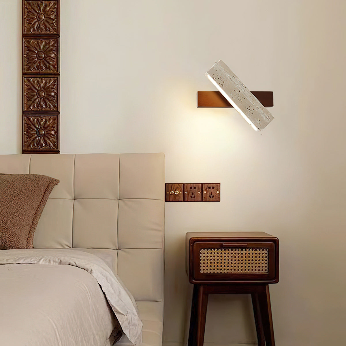 Ostruvyo Modern Minimalist Linear Walnut Travertine Wall Lamp - Lamp Copper