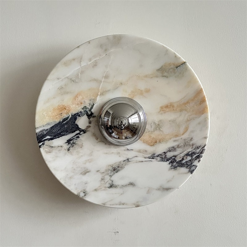 Zeno Modern Minimalist Round Chrome Marble Metal Wall Sconce - Lamp Copper