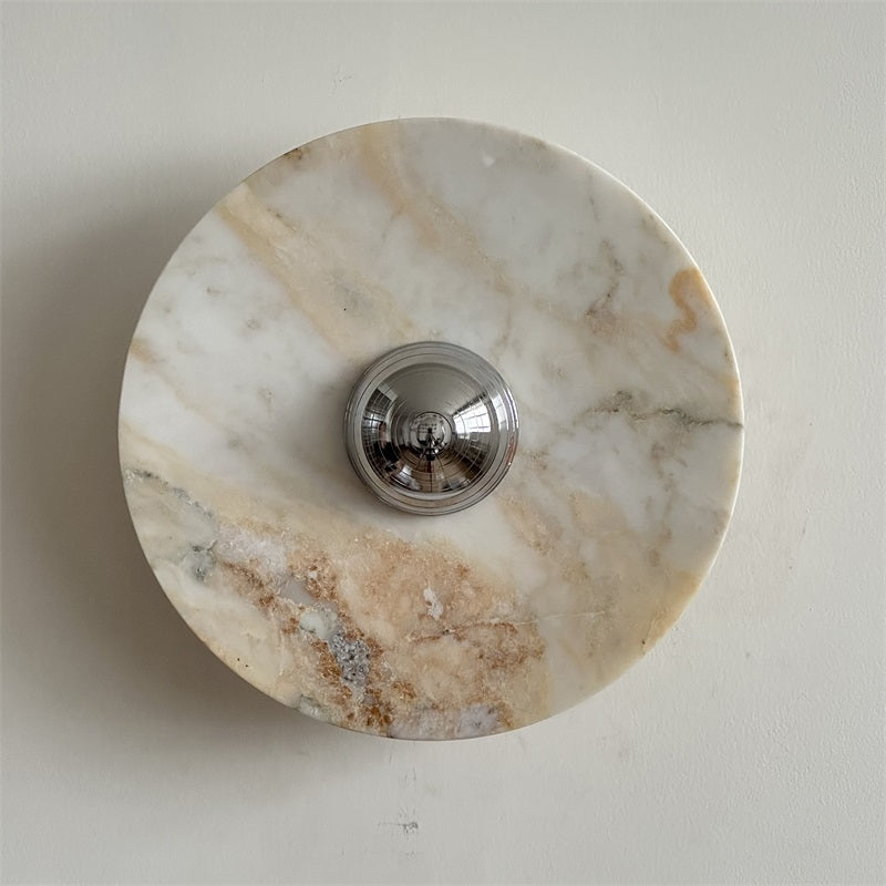Zeno Modern Minimalist Round Chrome Marble Metal Wall Sconce - Lamp Copper
