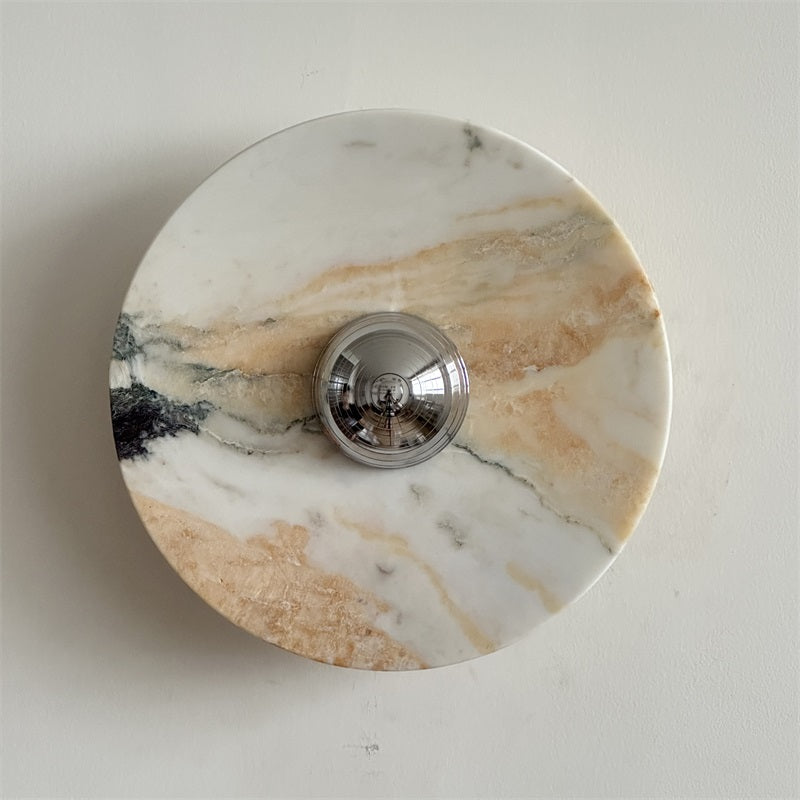 Zeno Modern Minimalist Round Chrome Marble Metal Wall Sconce - Lamp Copper