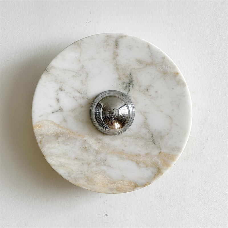 Zeno Modern Minimalist Round Chrome Marble Metal Wall Sconce - Lamp Copper