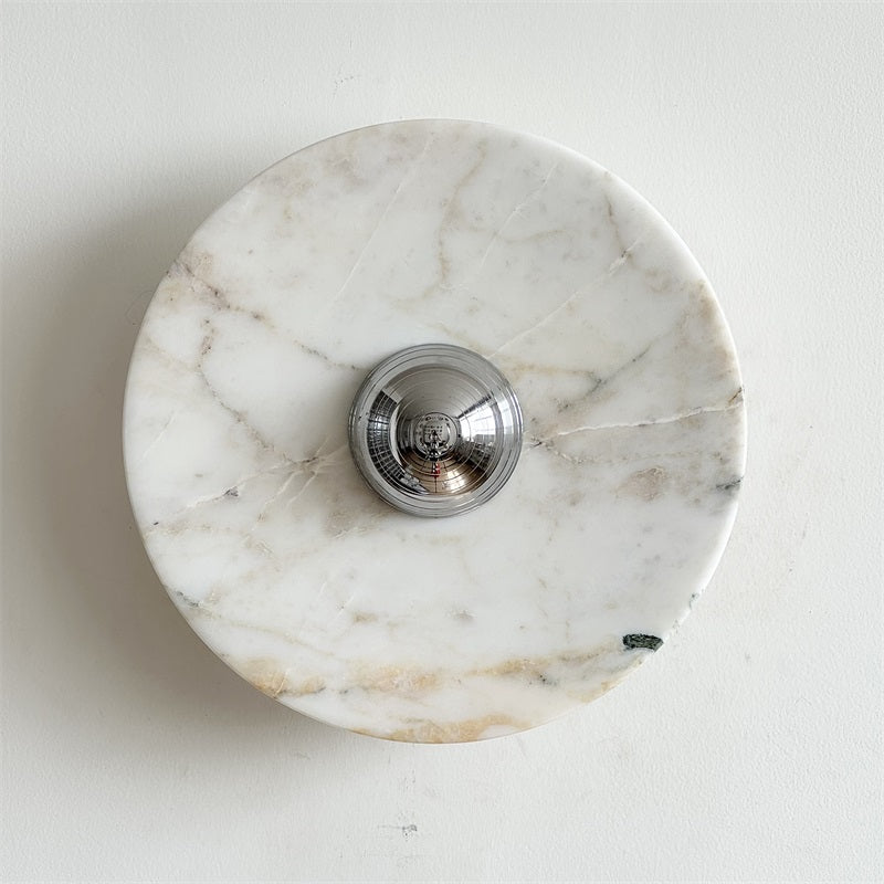 Zeno Modern Minimalist Round Chrome Marble Metal Wall Sconce - Lamp Copper
