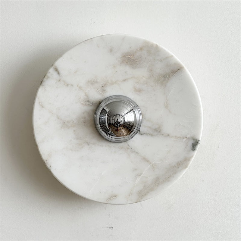 Zeno Modern Minimalist Round Chrome Marble Metal Wall Sconce - Lamp Copper