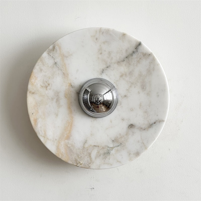 Zeno Modern Minimalist Round Chrome Marble Metal Wall Sconce - Lamp Copper