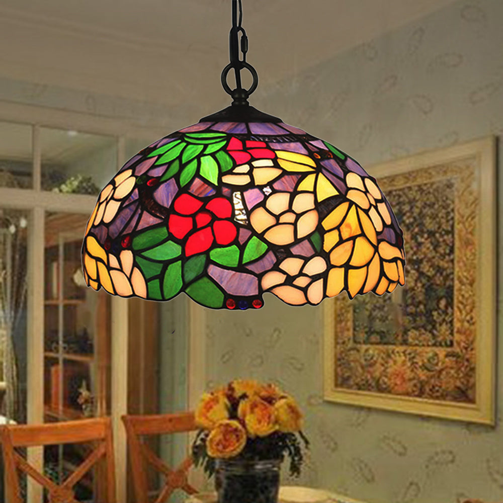 Tiffany Retro LED Lampade a sospensione Colorato Fiore Vetro Soggiorno