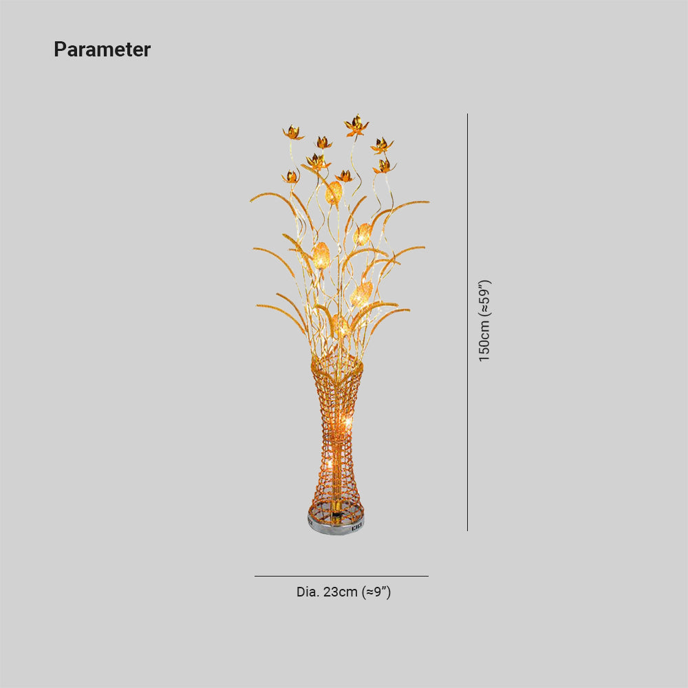 Arisha Design LED Lampade da Terra Arte Deco Vaso Fiore Oro Lusso Metallo Soggiorno/Camera da Letto