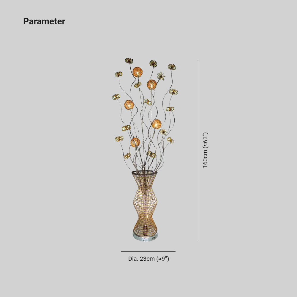 Arisha Design LED Lampade da Terra Arte Deco Metallo Vaso Oro Fiore Soggiorno/Camera da Letto