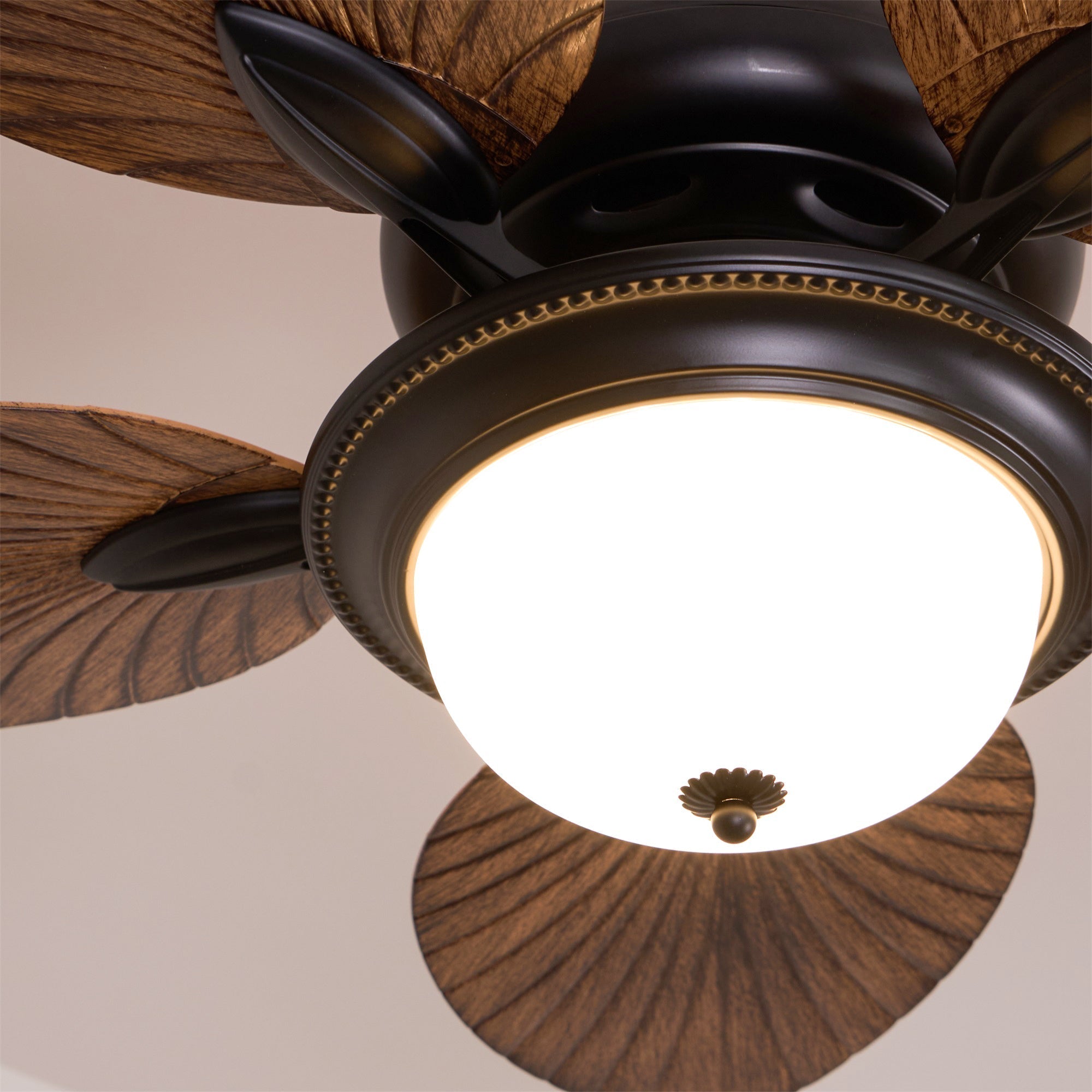 Ventilatore da soffitto Virel Tropicale in legno con luce, vista completa
