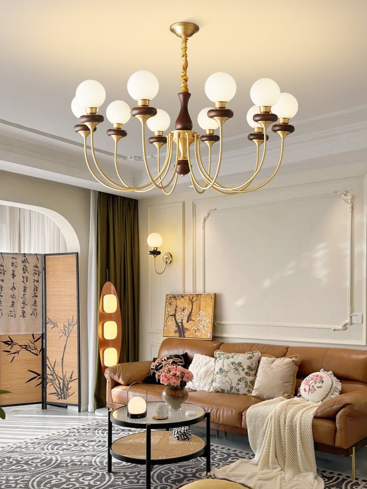 Cotheor Vintage Traditional Arc Wood Glass Chandelier - Blowlighting