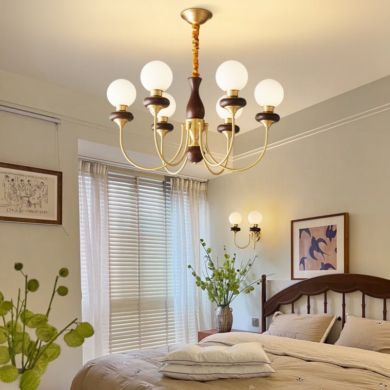 Cotheor Vintage Traditional Arc Wood Glass Chandelier - Blowlighting