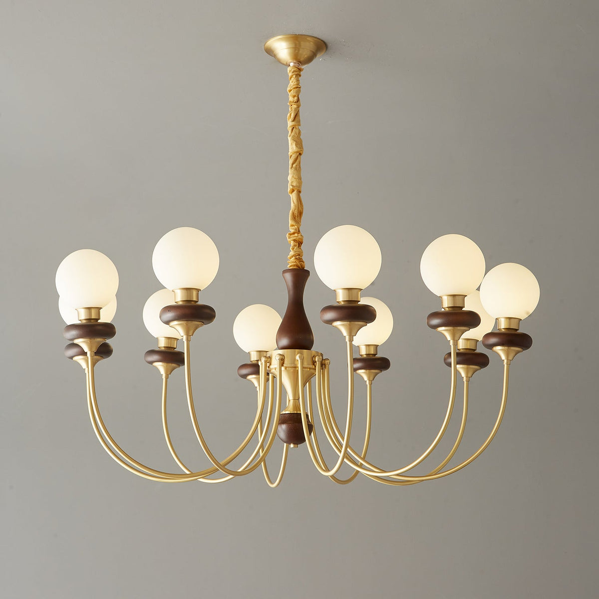 Cotheor Vintage Traditional Arc Wood Glass Chandelier - Blowlighting