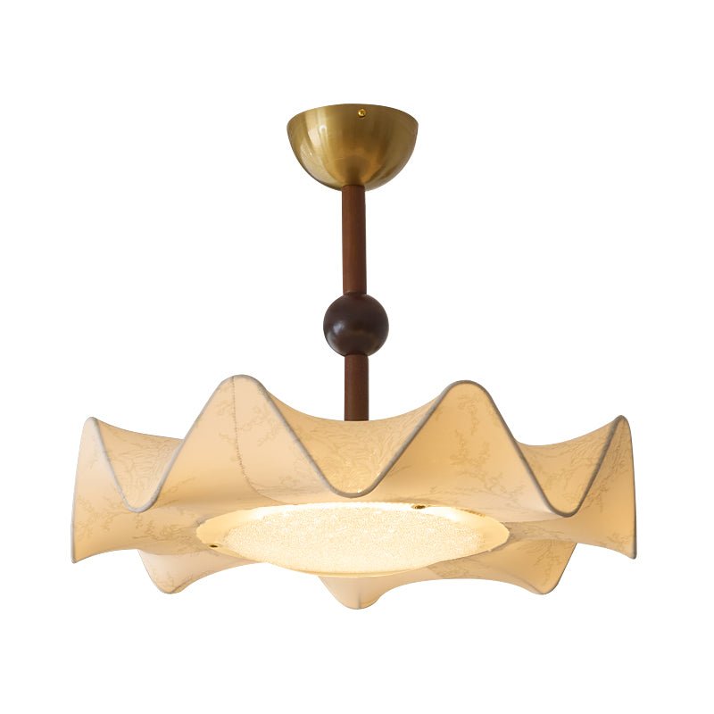Ritta Lampada da Soffitto in Tessuto Inciso con Motivo Floreale e Legno
