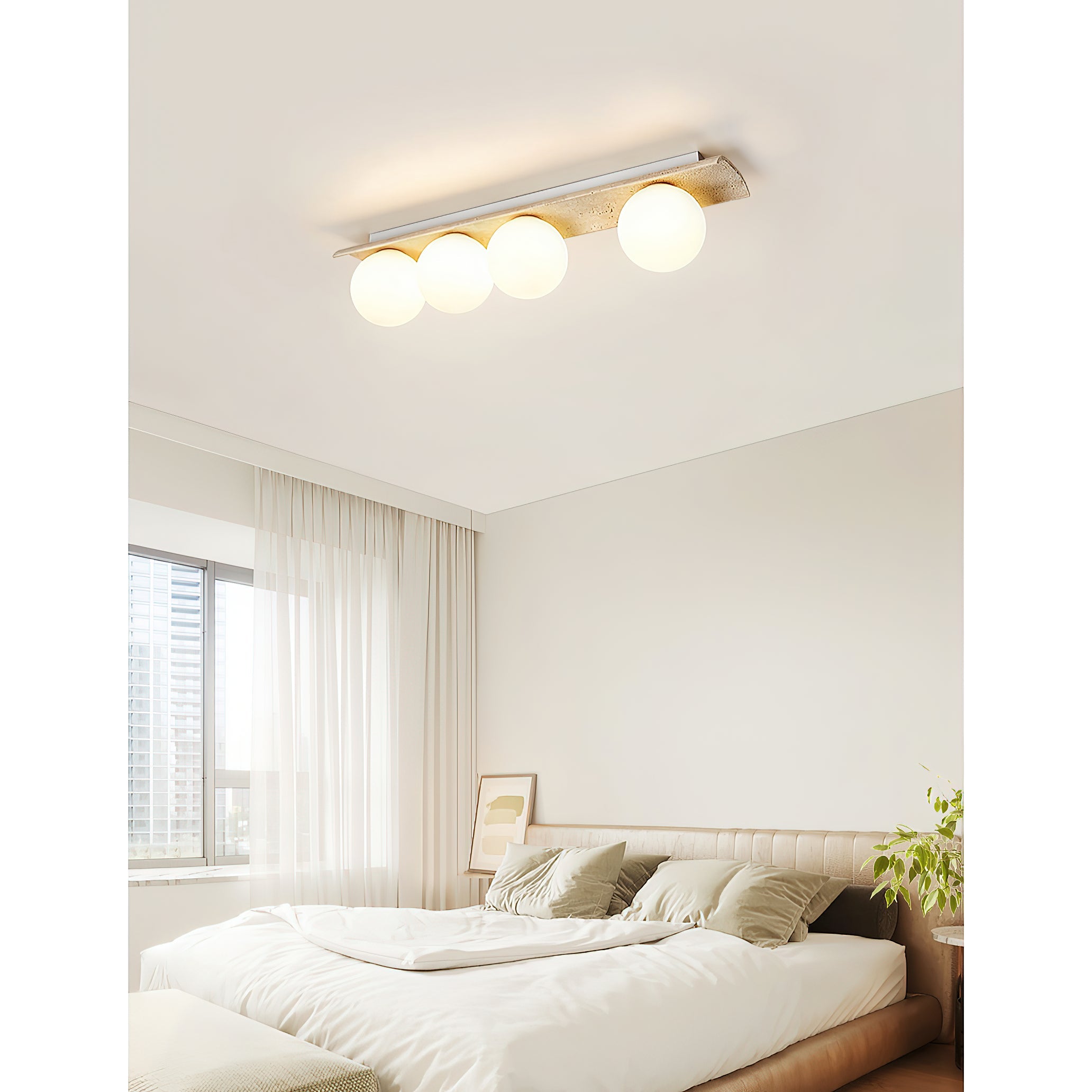 Bianca Globe Modern Minimalist Travertine Glass Ceiling Lamp - Lamp Copper