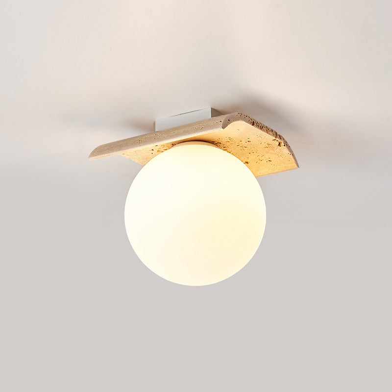 Bianca Globe Modern Minimalist Travertine Glass Ceiling Lamp - Lamp Copper