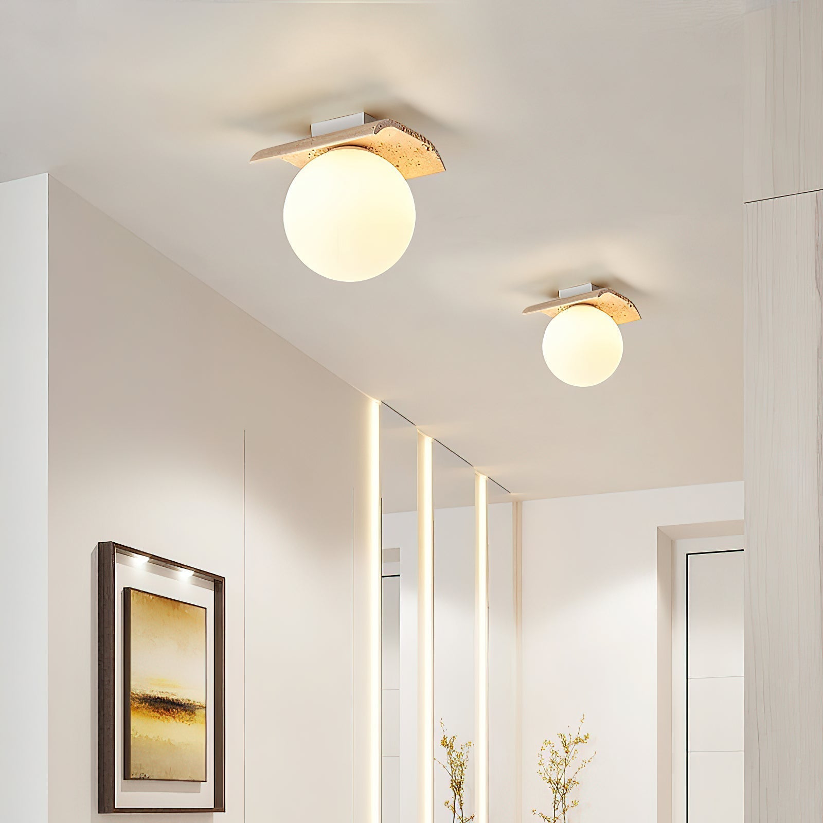 Bianca Globe Modern Minimalist Travertine Glass Ceiling Lamp - Lamp Copper