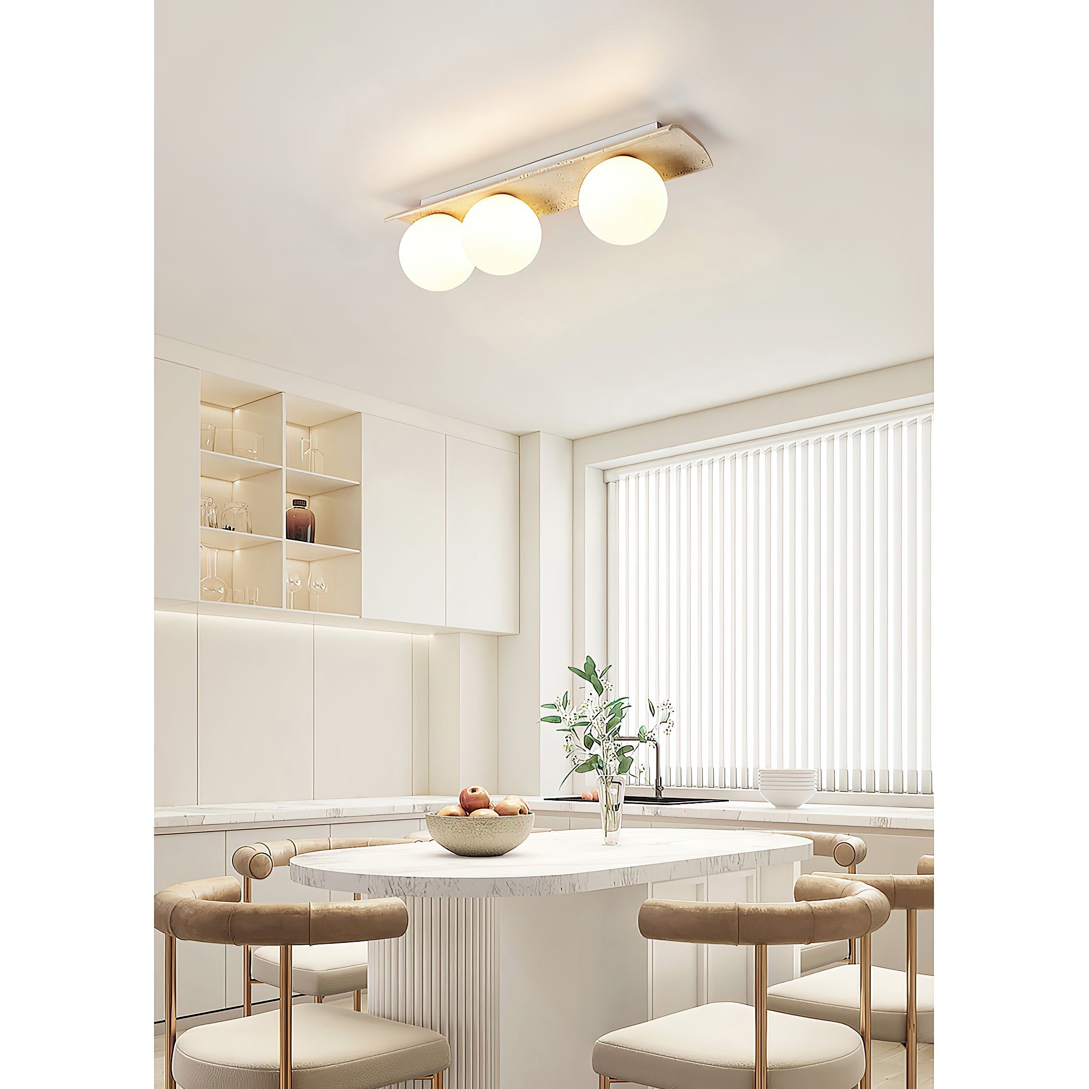 Bianca Globe Modern Minimalist Travertine Glass Ceiling Lamp - Lamp Copper