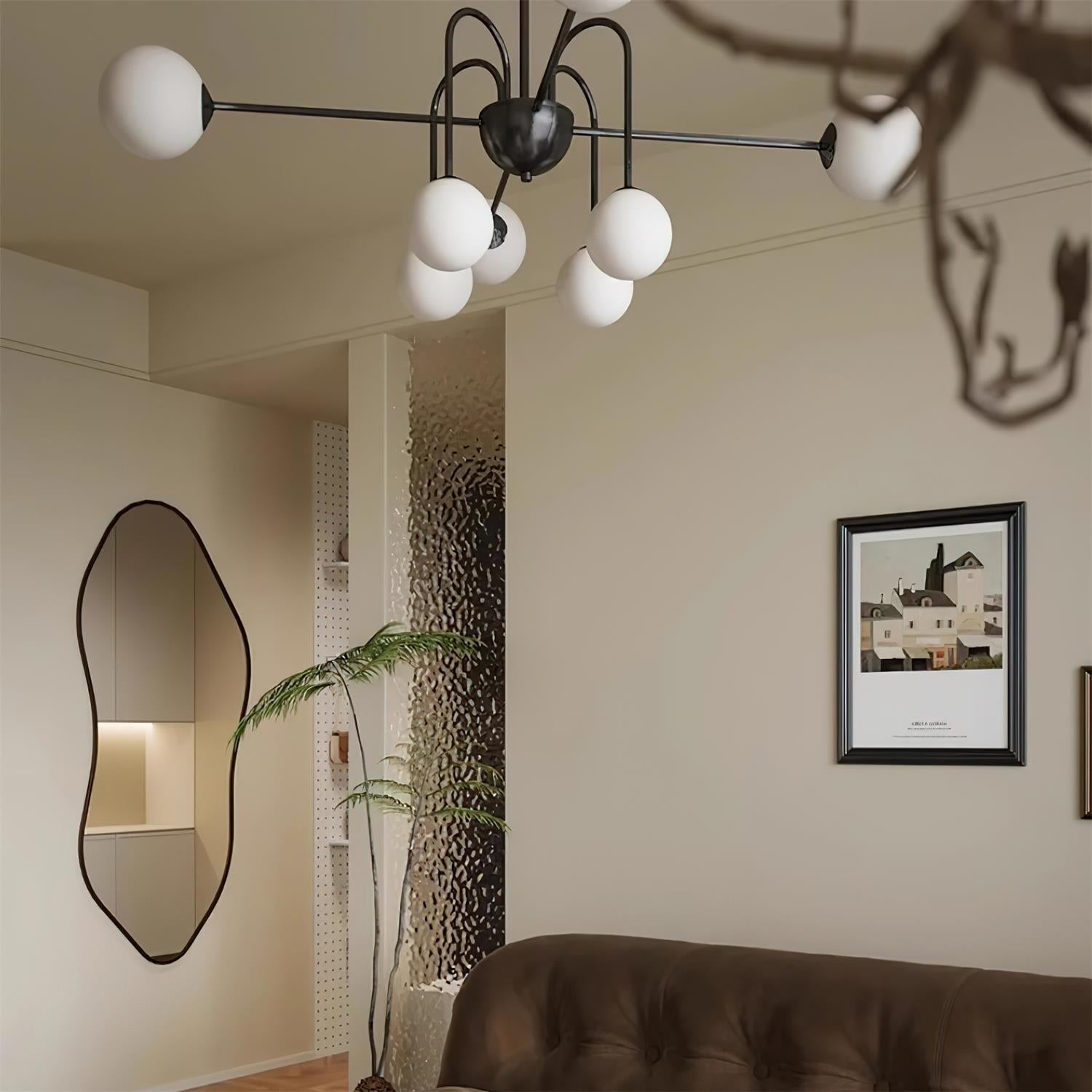 Chandelier Black Metal Arches Glass Globes Minimalist - Letslighting