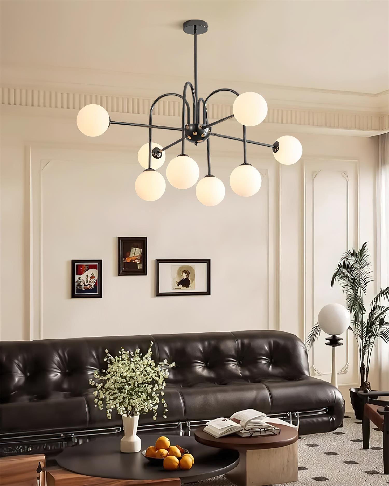 Chandelier Black Metal Arches Glass Globes Minimalist - Letslighting